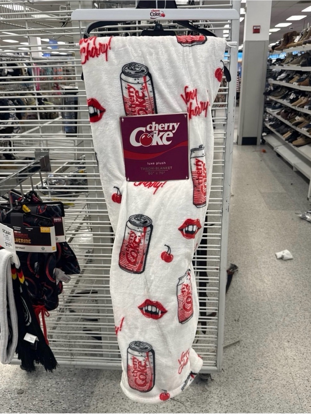 Coca Cola Cherry Coke Halloween Vampire Plush Throw Blanket in White and Red